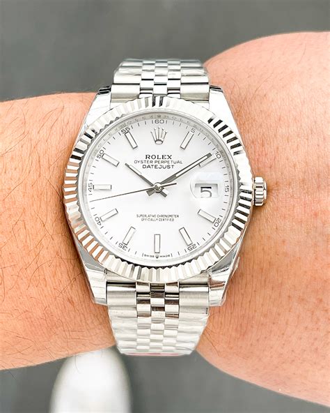 rolex datejust 41 white gold fluted bezel price|Rolex Datejust 41 smooth bezel.